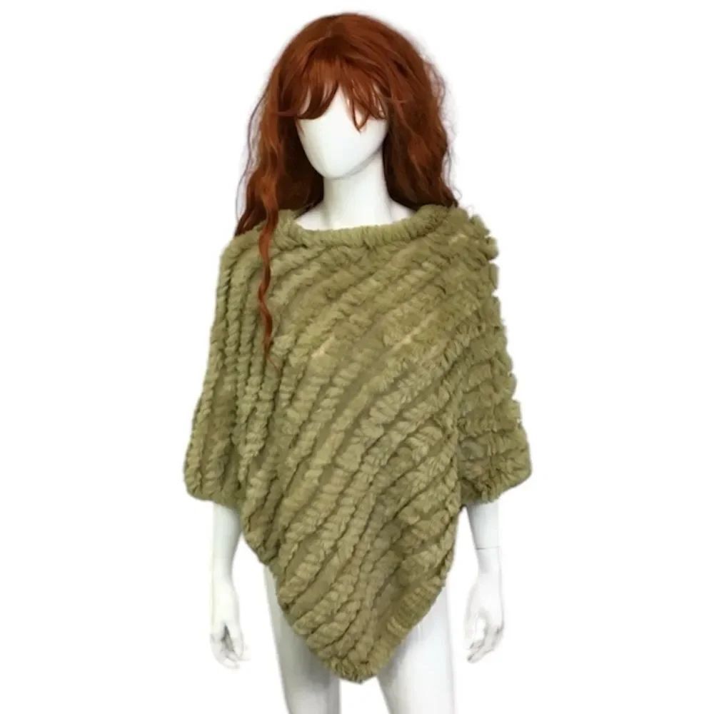 Black Rivet Sage Green Rabbit Fur Wool Blend Pullover Poncho One Size Fits All